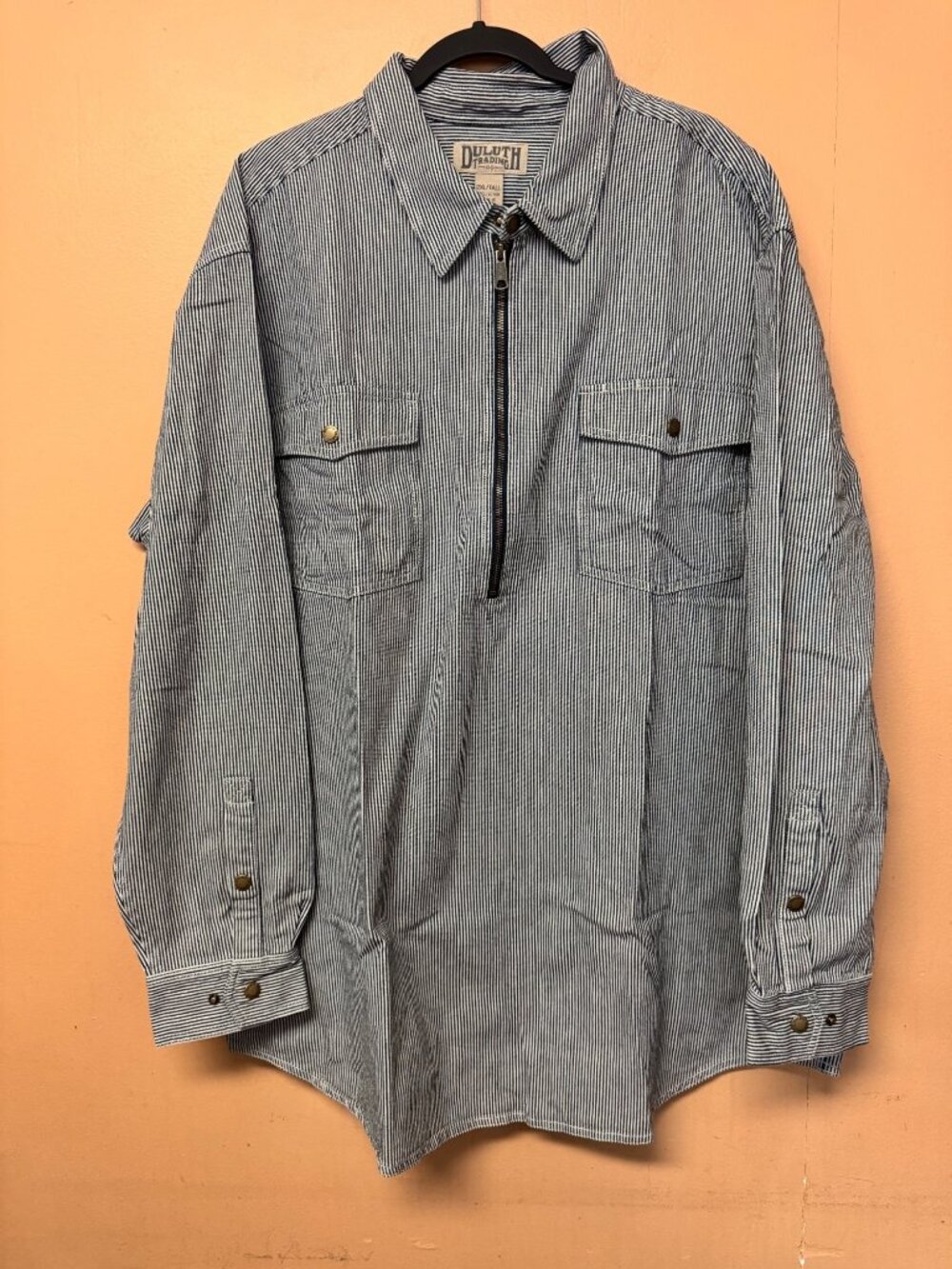 Duluth Trading Co Relaxed Fit 2XL Tall Hickory Stripe 1/4 Zip Shirt Jacket